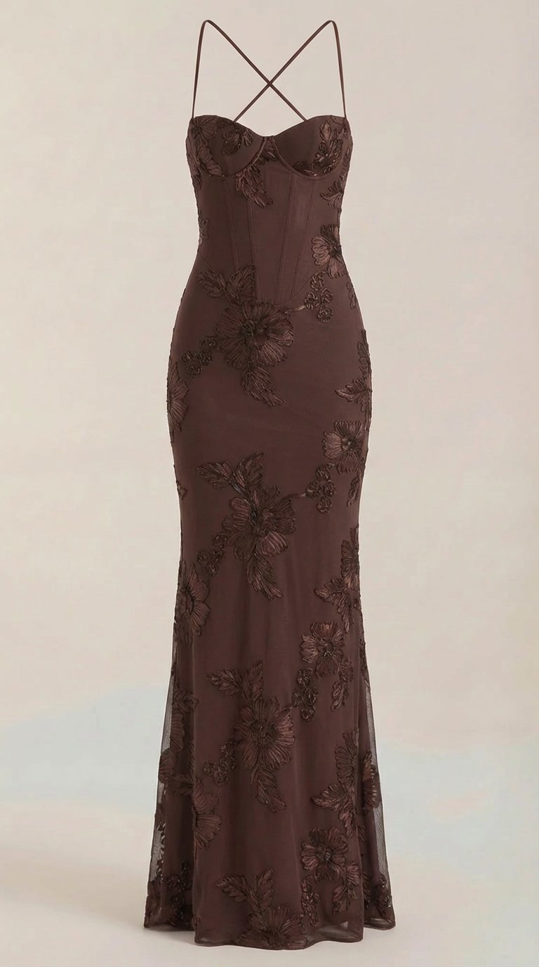 Damen Blumenstickerei Maxikleid | Korsett View 25