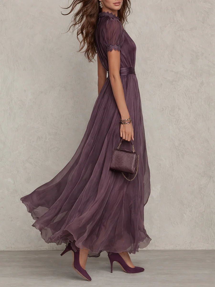 Damen Chiffon-Maxikleid Schlüsselloch-Ausschnitt | Elegant Front