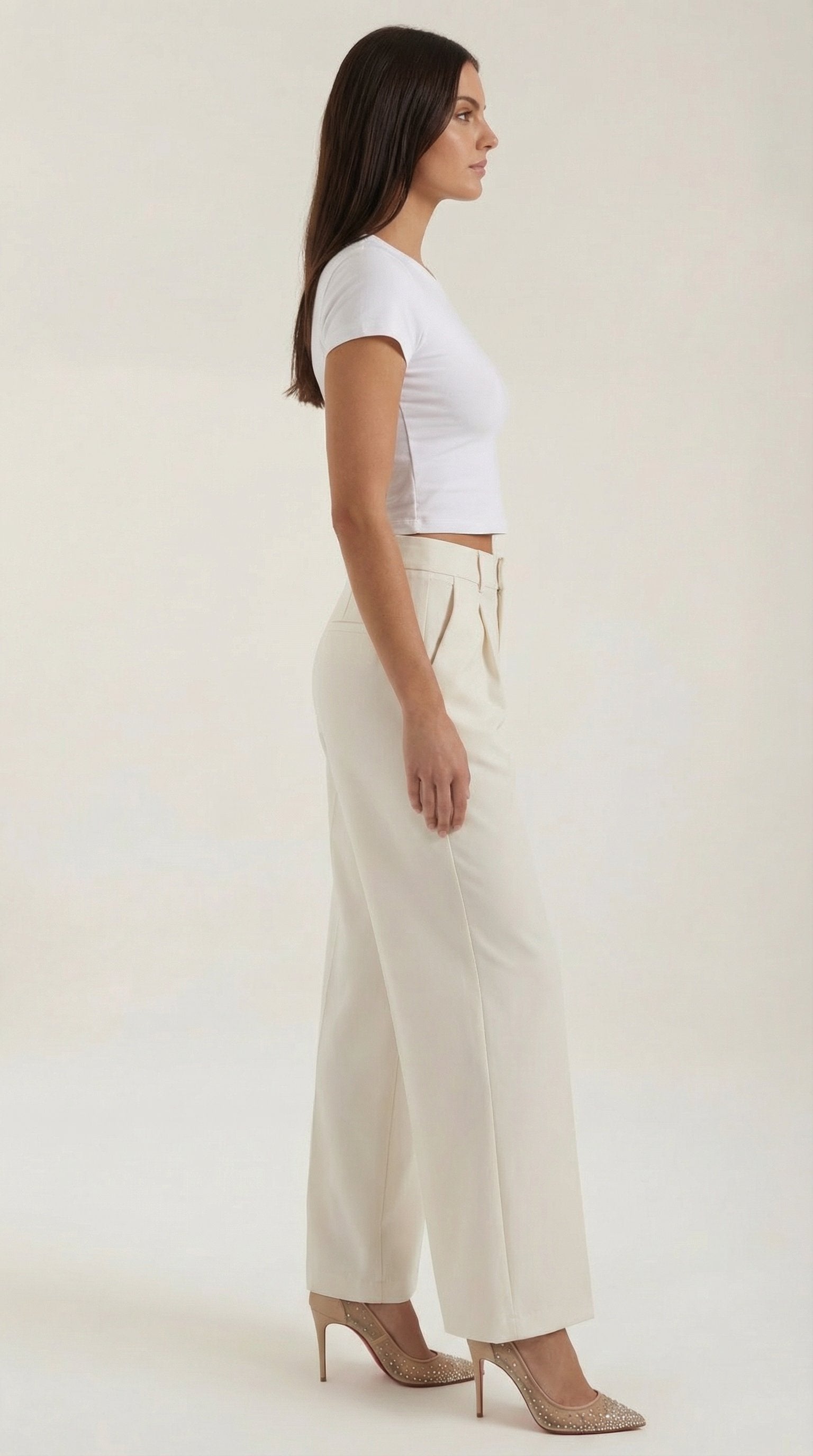 Damen Hose weites Bein | Hohe Taille Front