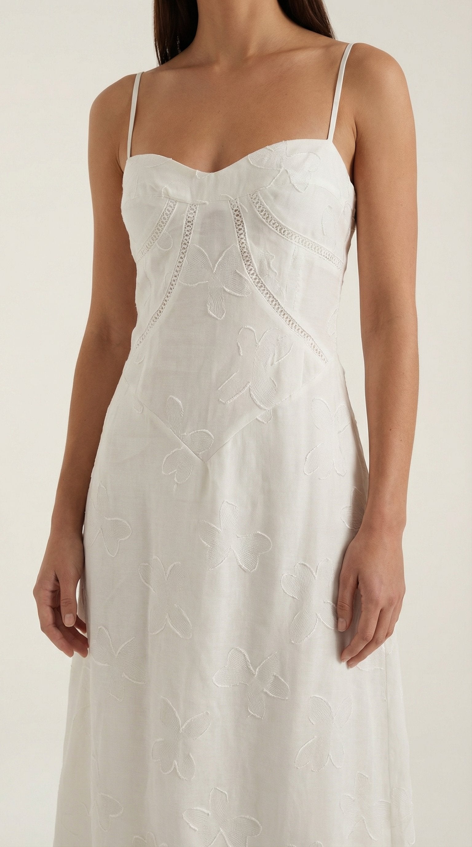 Damen Jacquard Maxikleid | Blumenstickerei Detail