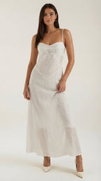 Damen Jacquard Maxikleid | Blumenstickerei