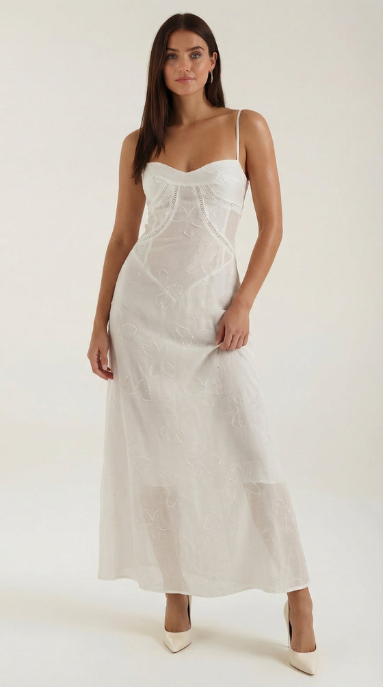 Damen Jacquard Maxikleid | Blumenstickerei