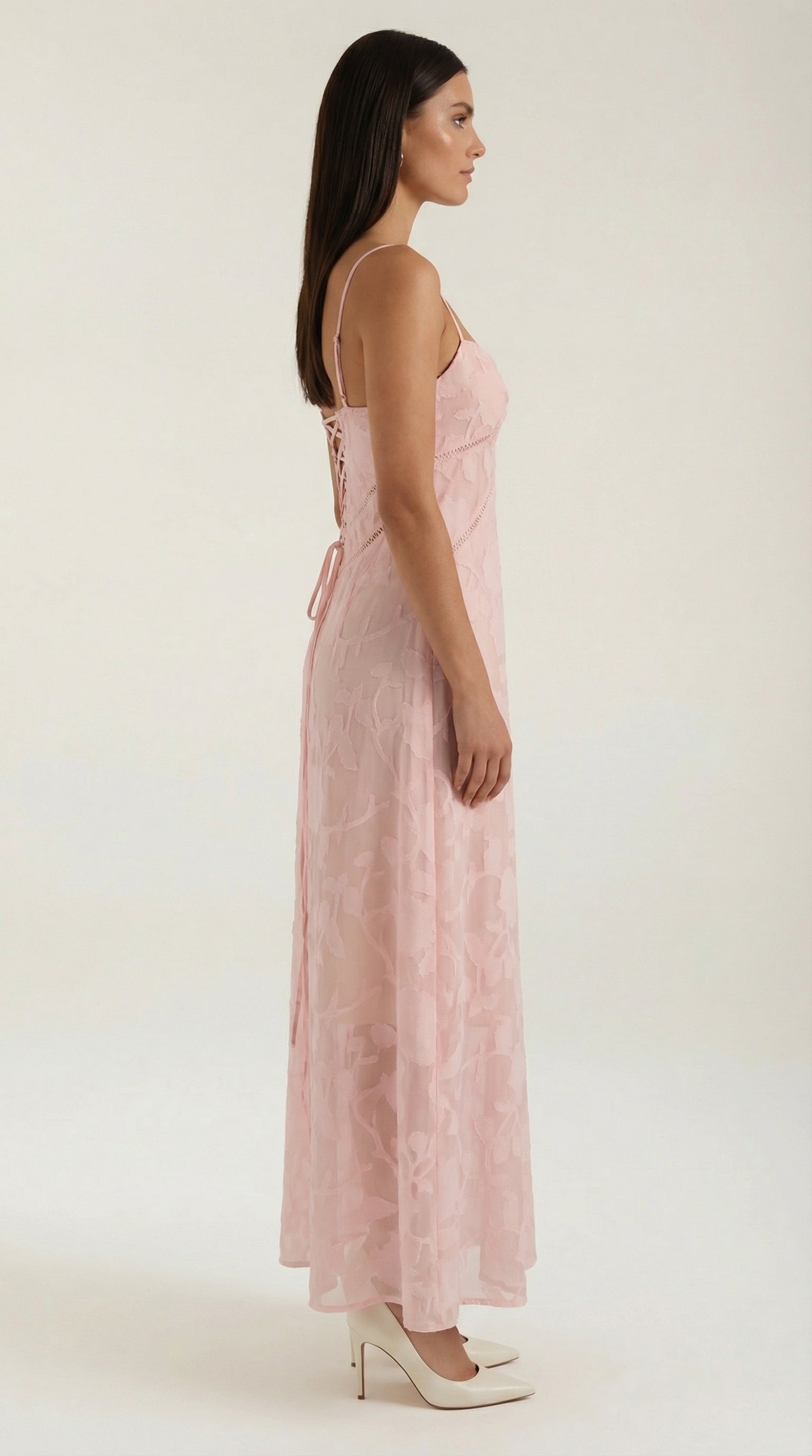 Damen Jacquard Maxikleid | Blumenstickerei Lifestyle