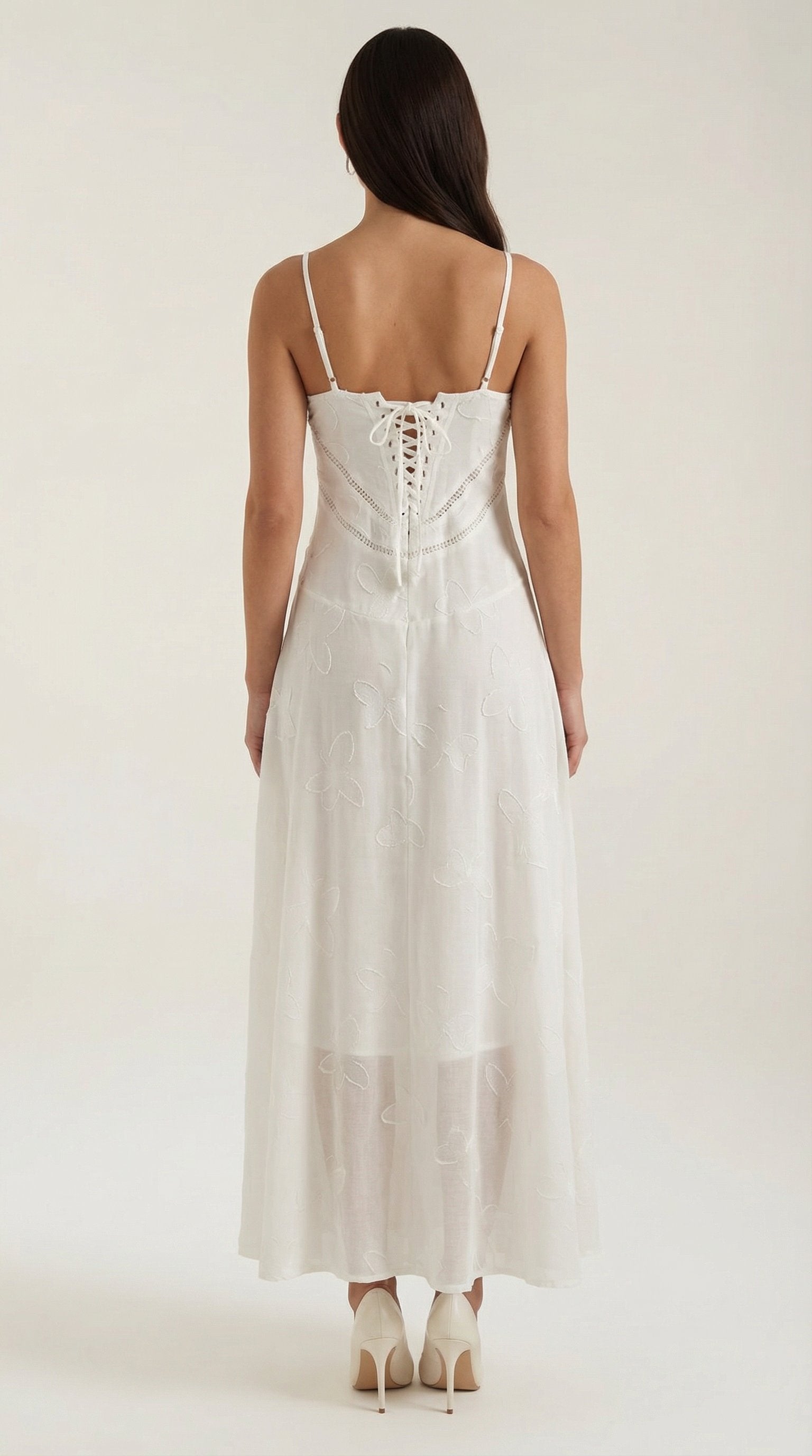 Damen Jacquard Maxikleid | Blumenstickerei Side