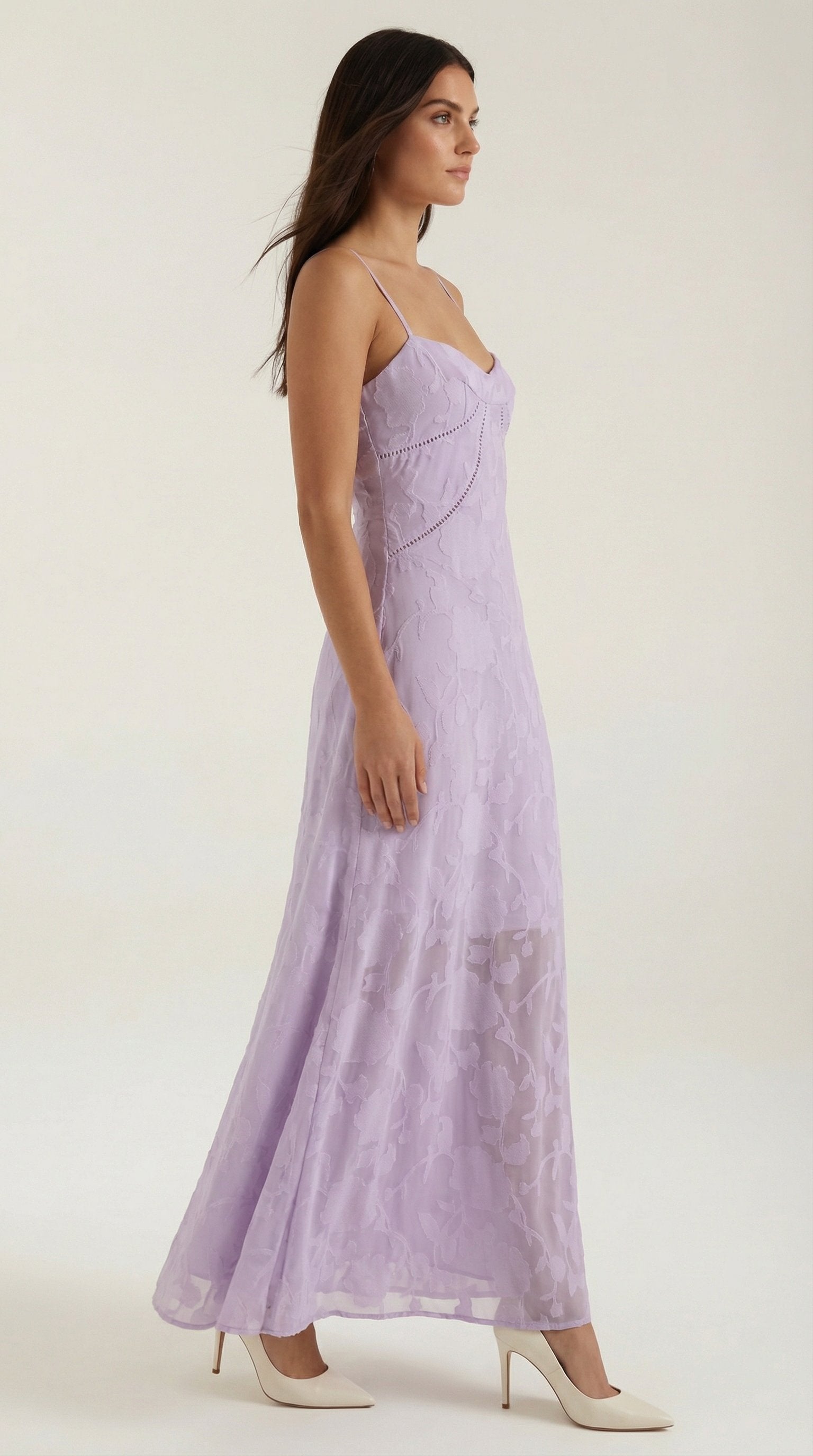 Damen Jacquard Maxikleid | Blumenstickerei View 12