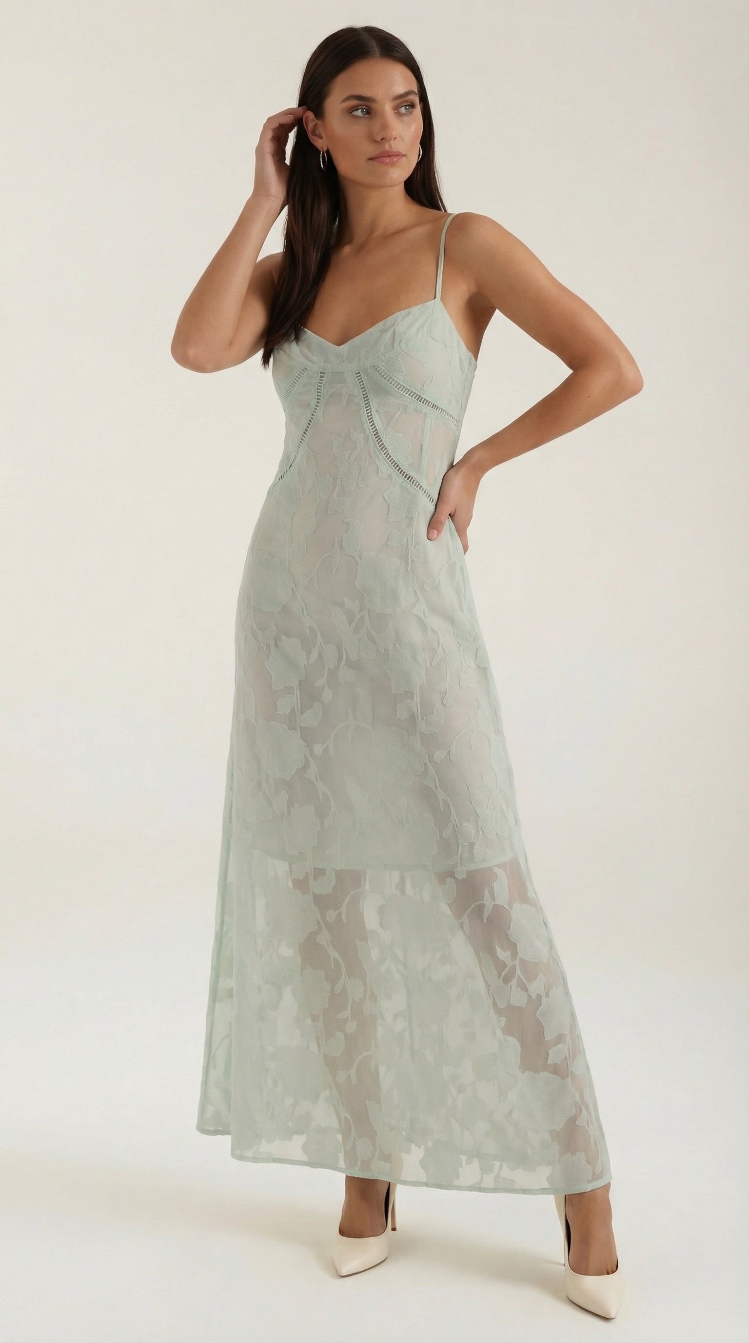 Damen Jacquard Maxikleid | Blumenstickerei View 16