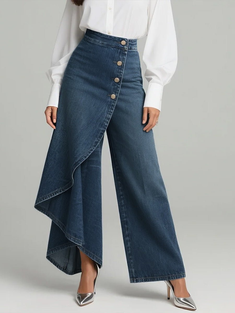 Damen Jeans Wickel-Overlay | Wide-Leg Detail