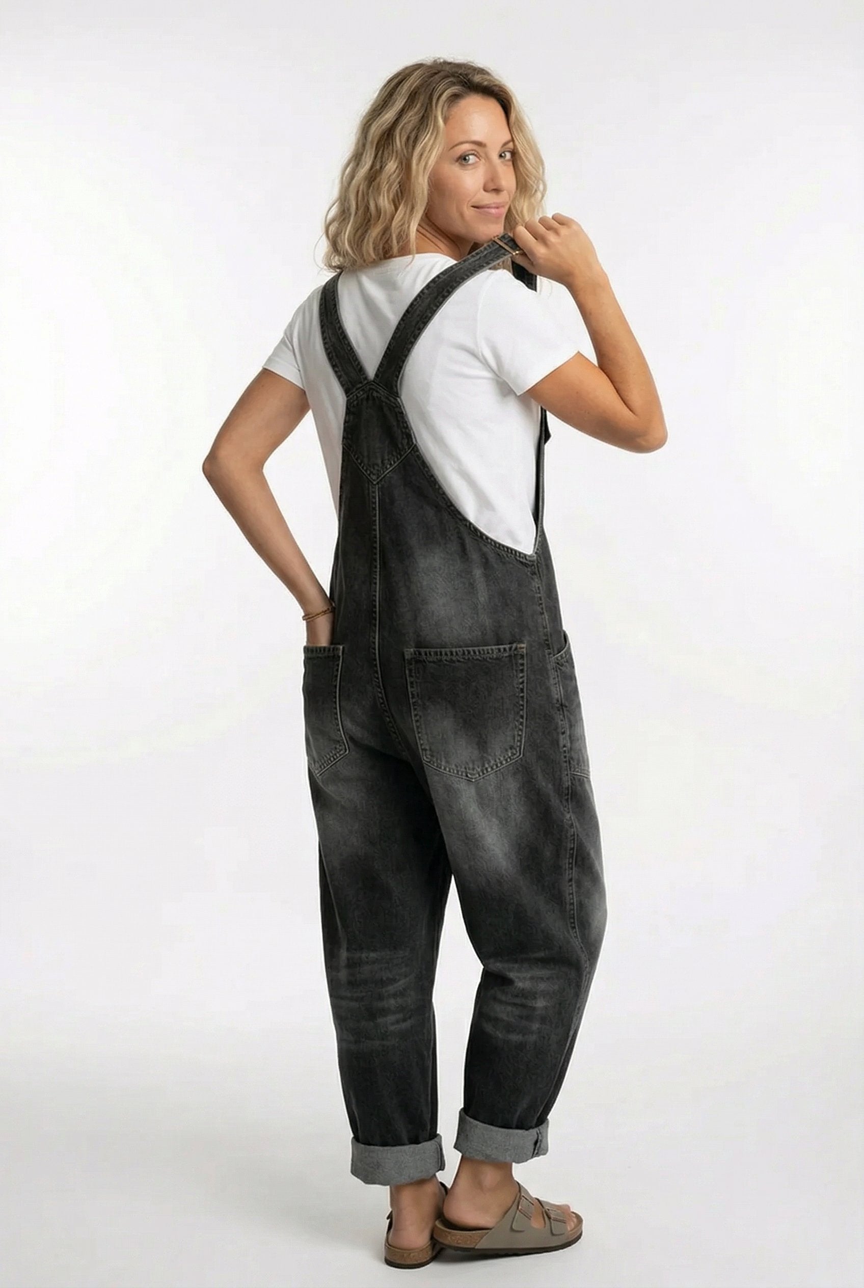 Damen Jeansoverall Knopffront | Verstellbare Träger Side