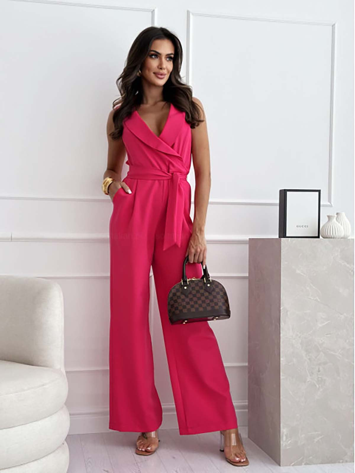 Damen Jumpsuit ärmellos mit Bindegürtel – Ansicht 11