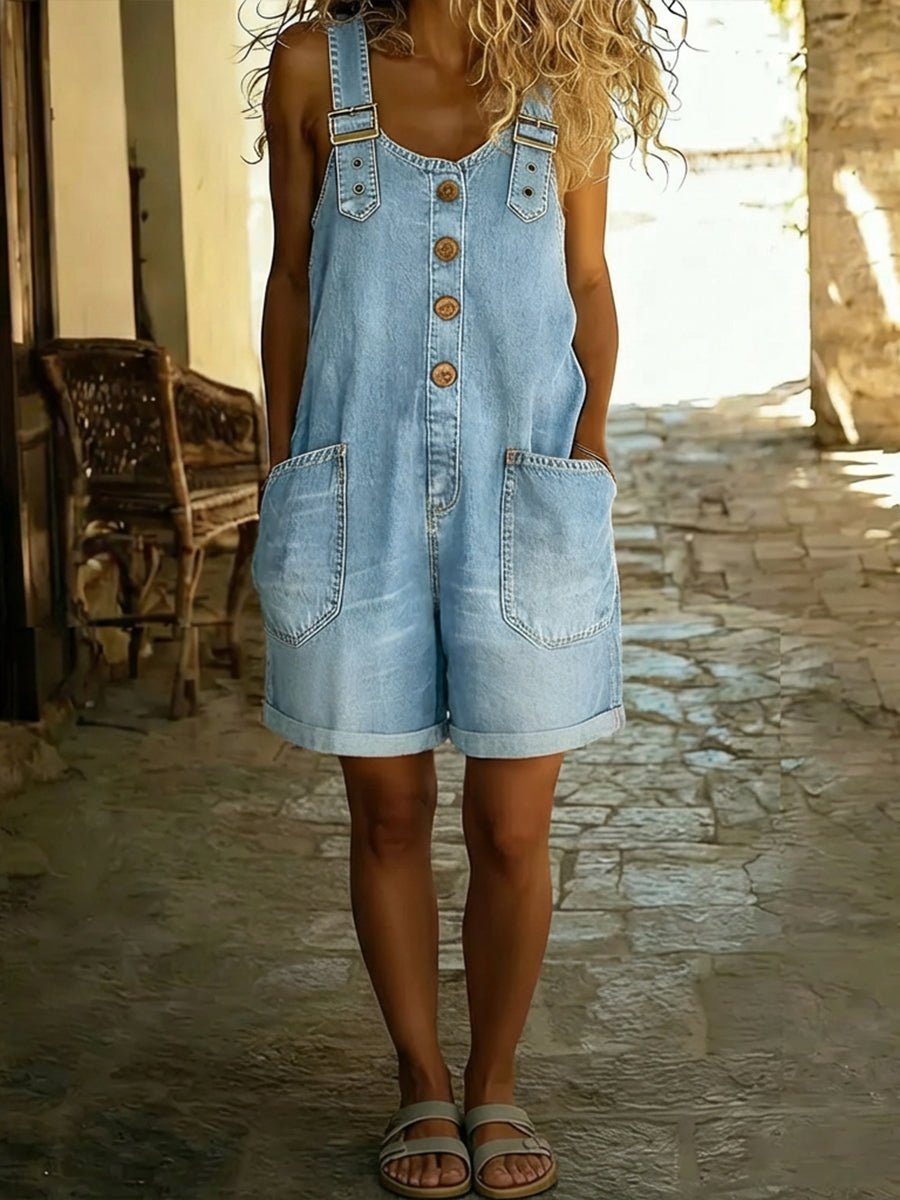 Damen Jumpsuit Knopffront | Verstellbare Träger Back