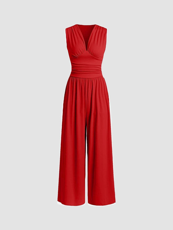 Damen Jumpsuit Tiefer V-Ausschnitt | Ärmellos