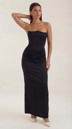 Damen Korsett Maxikleid Raffungen | Figurbetonend