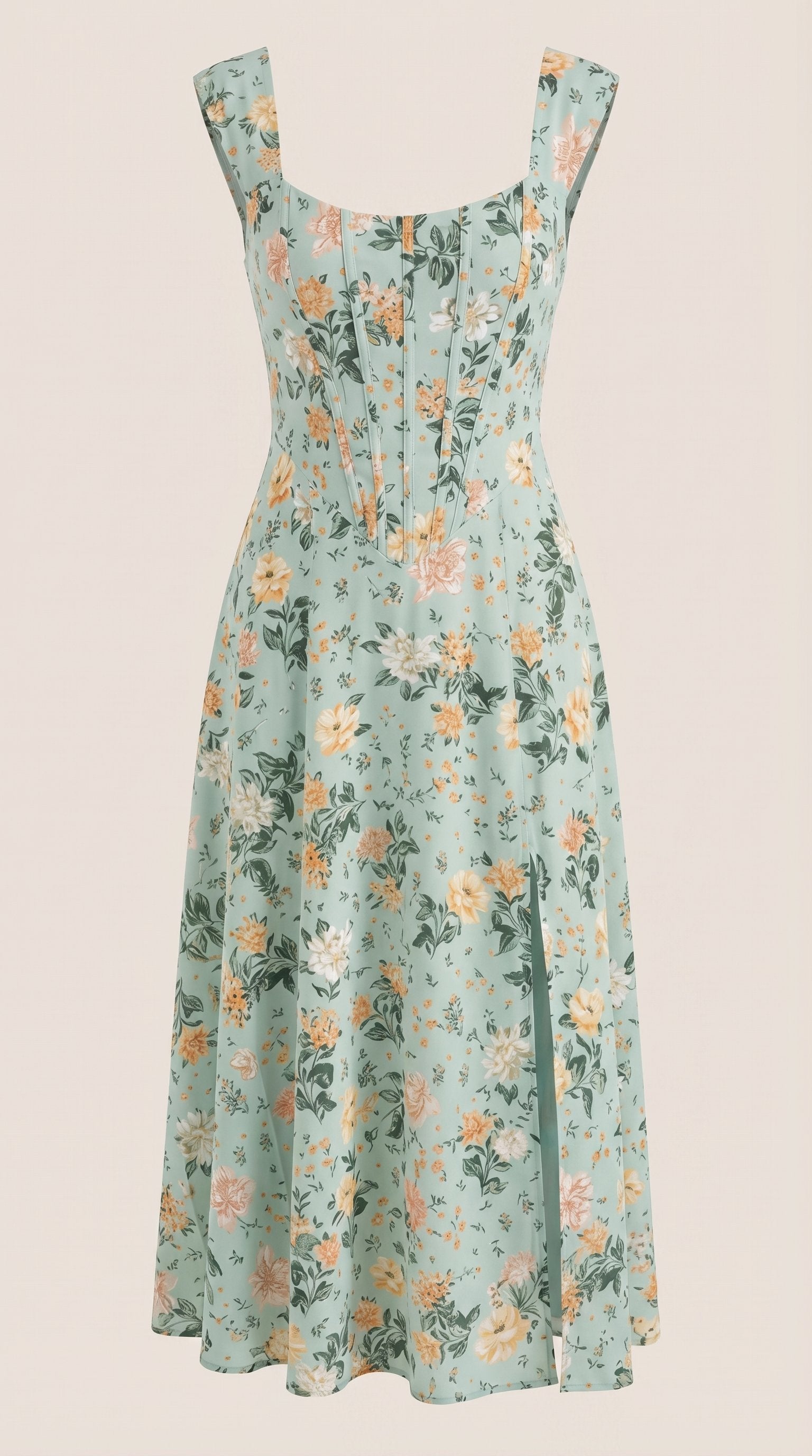 Damen Korsett Sommerkleid | Eckiger Ausschnitt Back