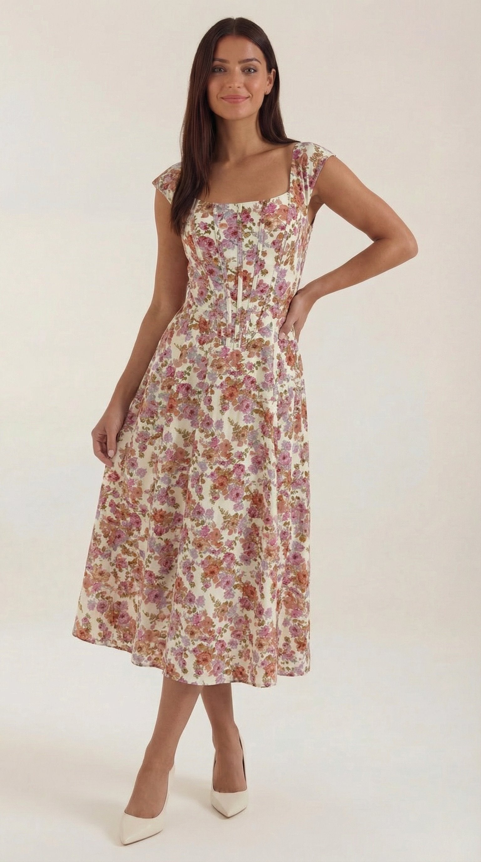 Damen Korsett Sommerkleid | Eckiger Ausschnitt Close Up