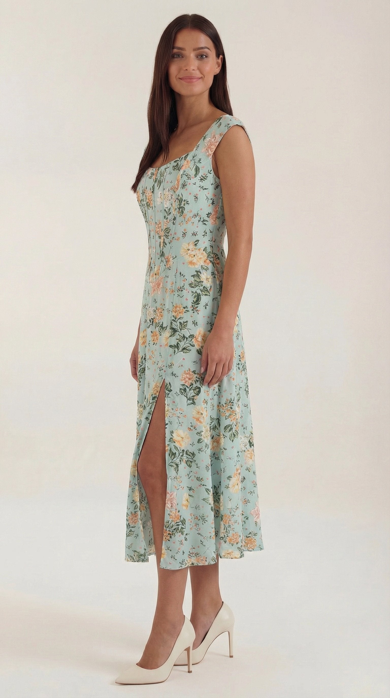 Damen Korsett Sommerkleid | Eckiger Ausschnitt Front
