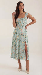 Damen Korsett Sommerkleid | Eckiger Ausschnitt