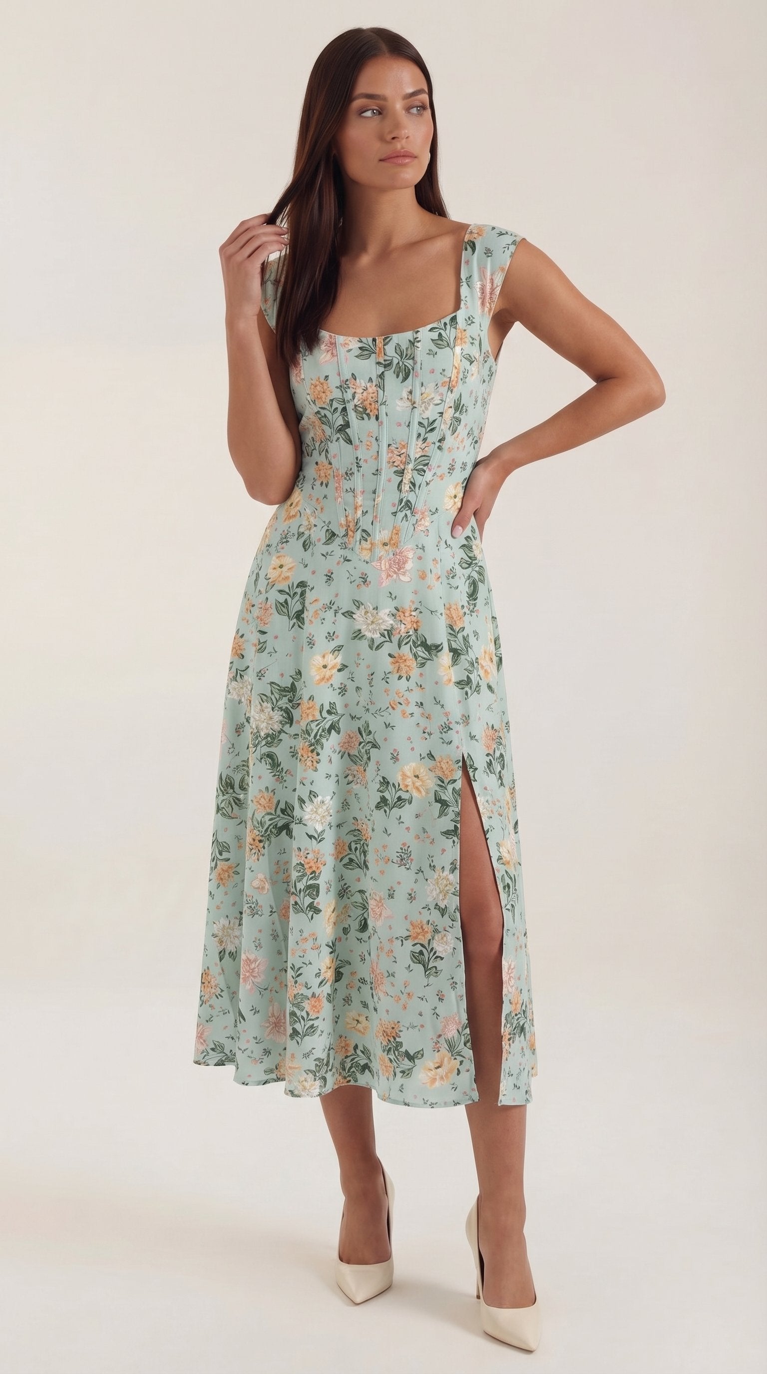 Damen Korsett Sommerkleid | Eckiger Ausschnitt Hero