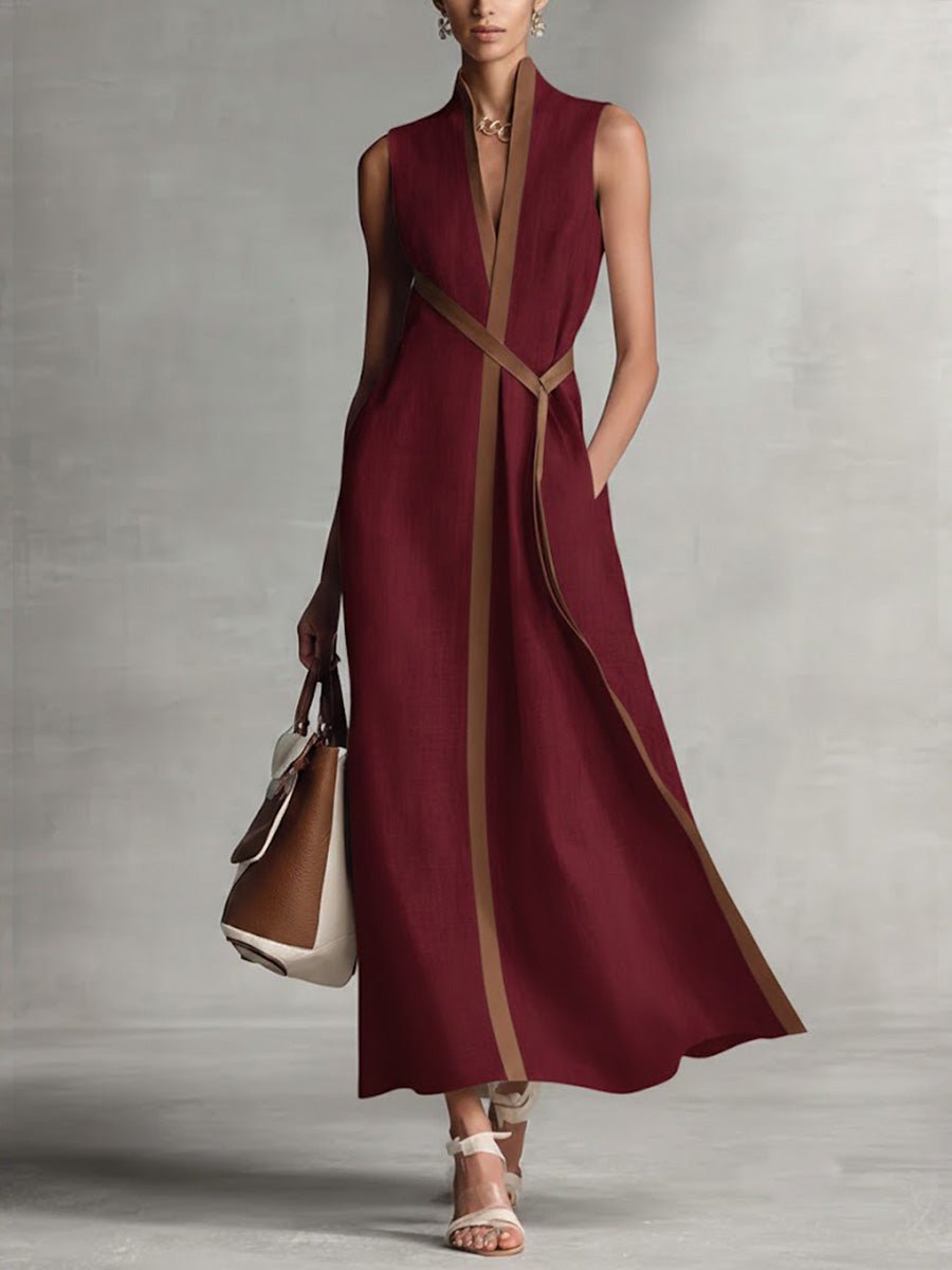 Damen Leinenkleid Lederbesatz | Leicht Back