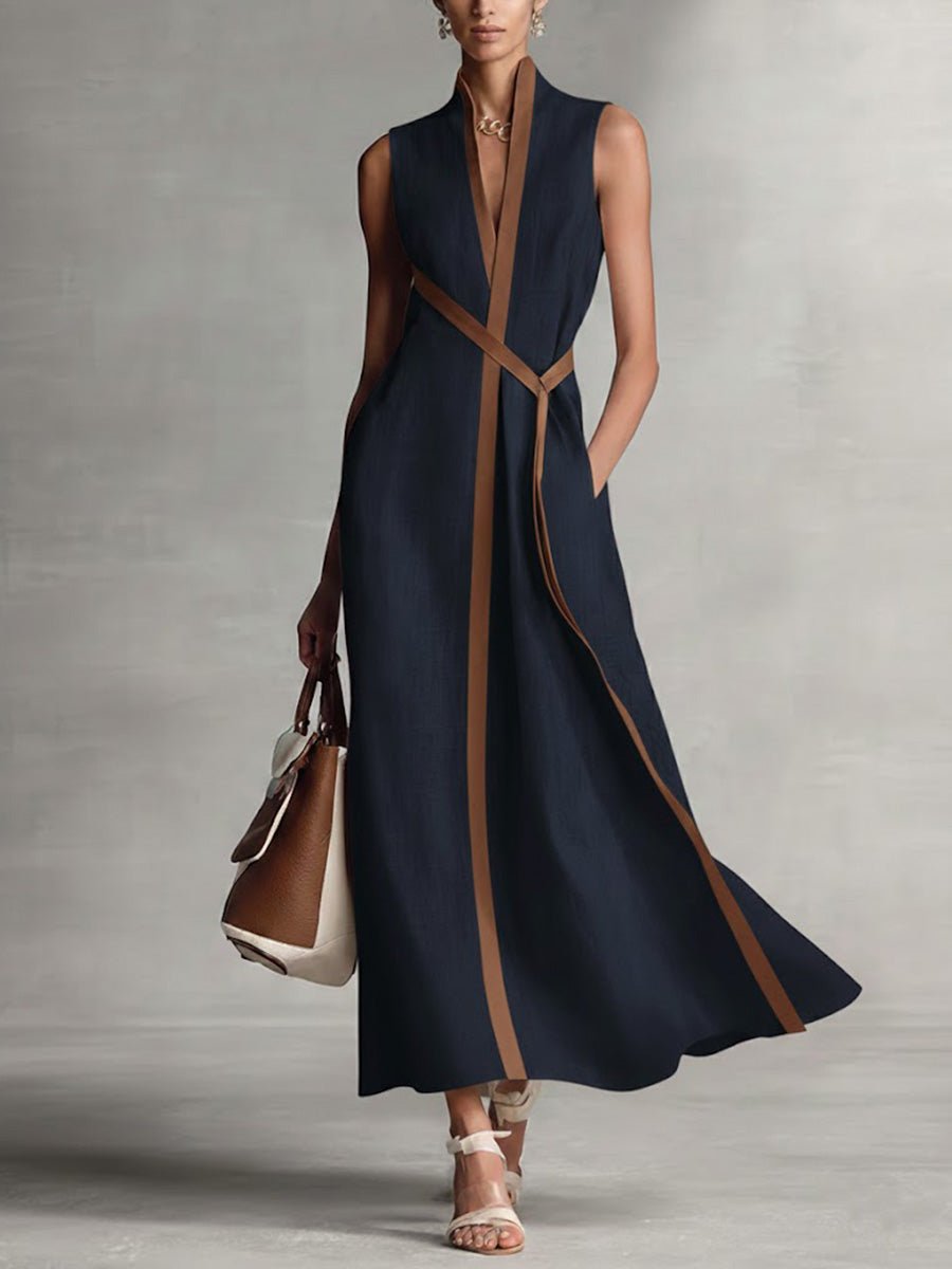 Damen Leinenkleid Lederbesatz | Leicht Hero