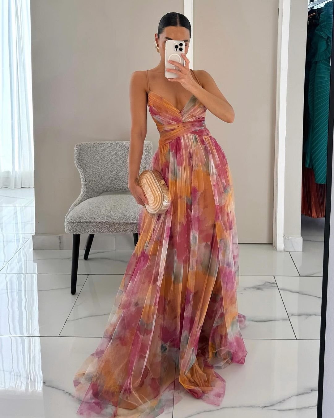 Damen Maxikleid Aquarell-Print | Verstellbar Hero