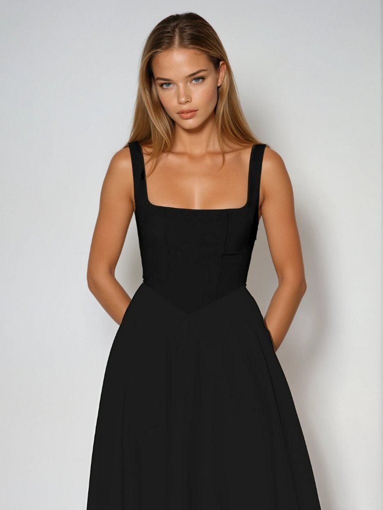 Damen Midikleid Carré-Ausschnitt | Klassisch Back