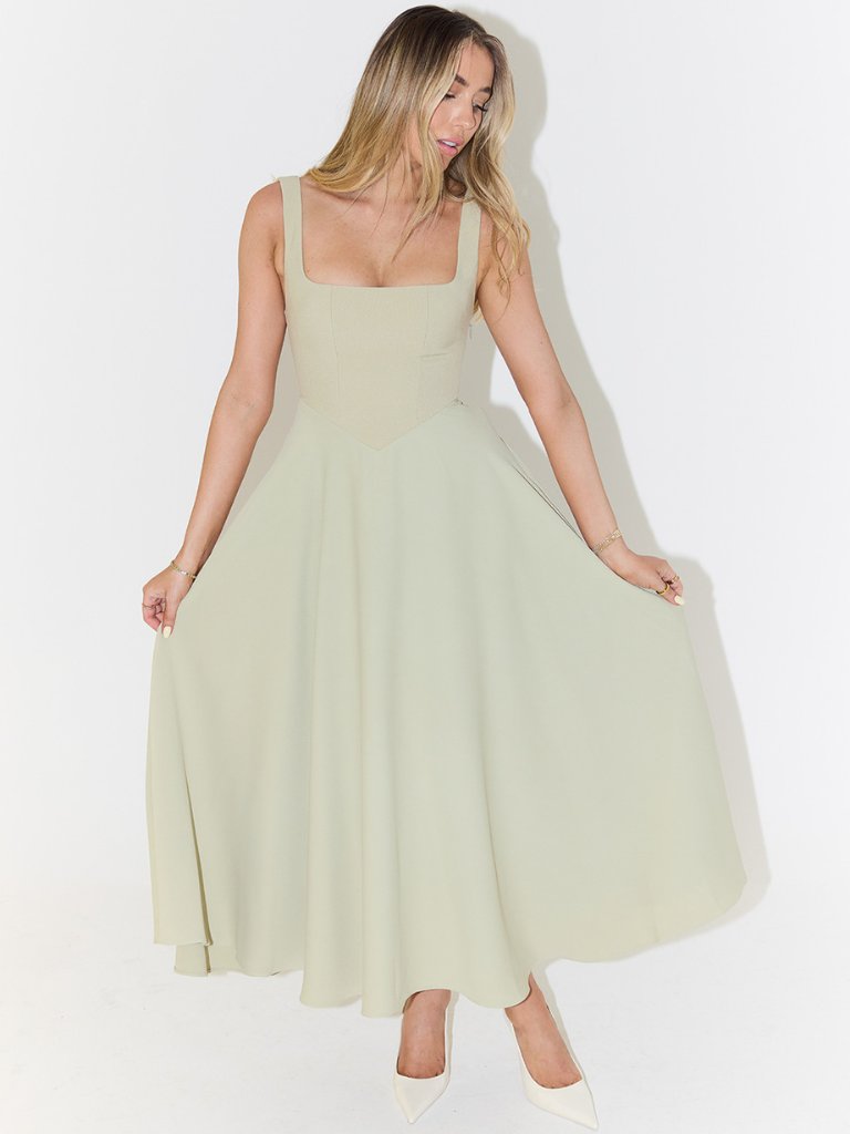 Damen Midikleid Carré-Ausschnitt | Klassisch Detail