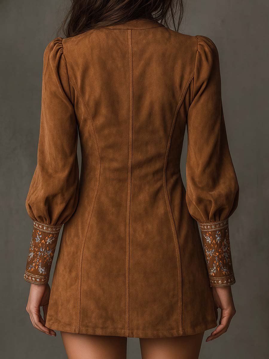 Damen Minikleid Blütenstickerei | V-Ausschnitt Front
