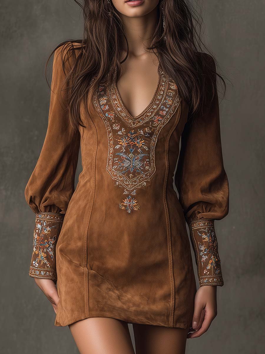 Damen Minikleid Blütenstickerei | V-Ausschnitt Hero