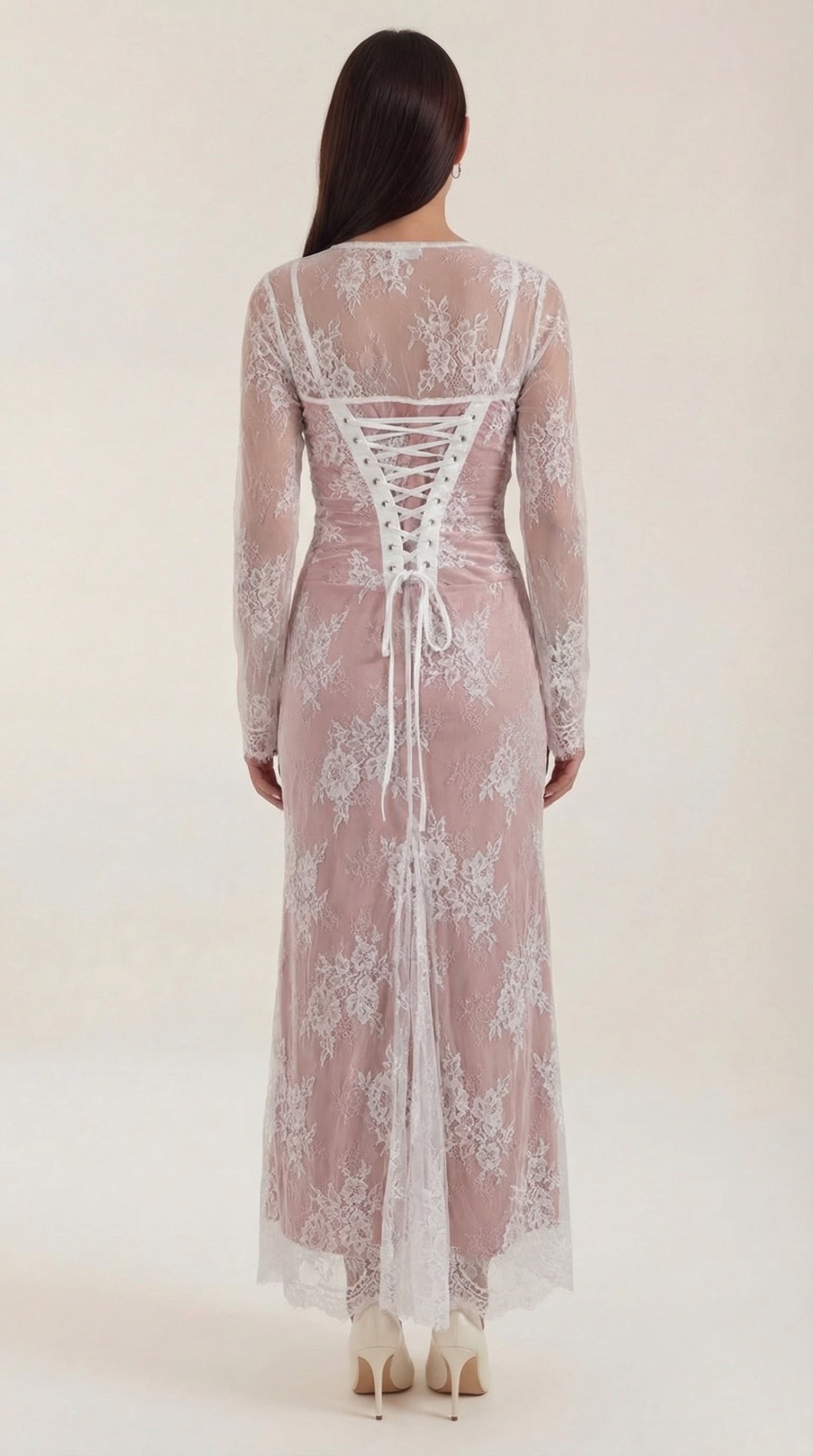 Damen Overlay Maxikleid | Transparente Spitze Side