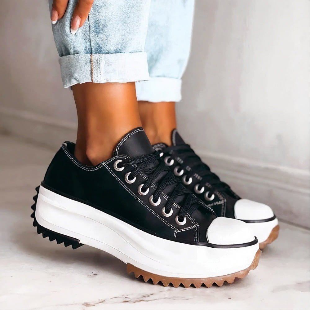 Damen Plateau-Turnschuhe Leder | Bequem Detail