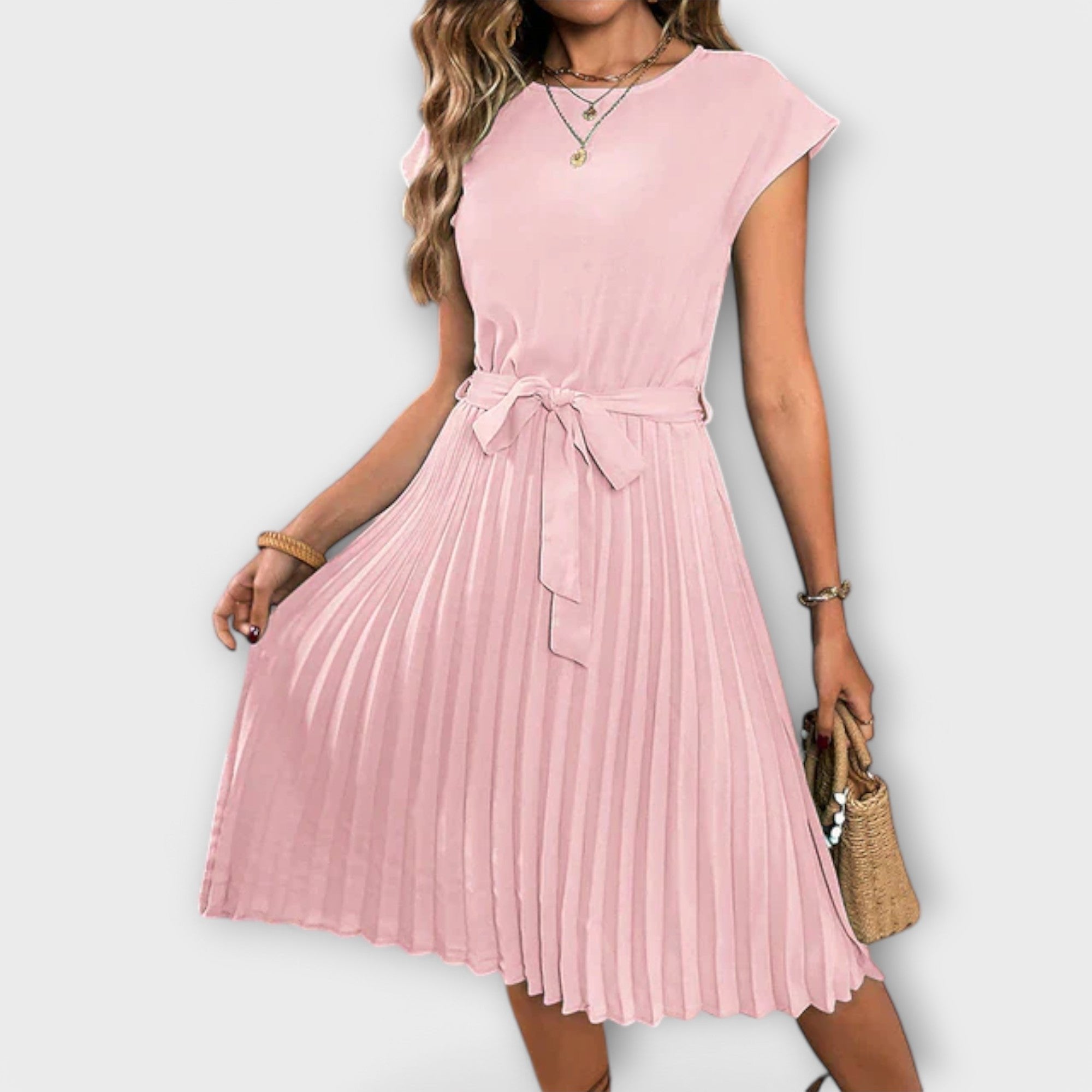 Damen Plisseekleid Bindegürtel | Lässig Detail