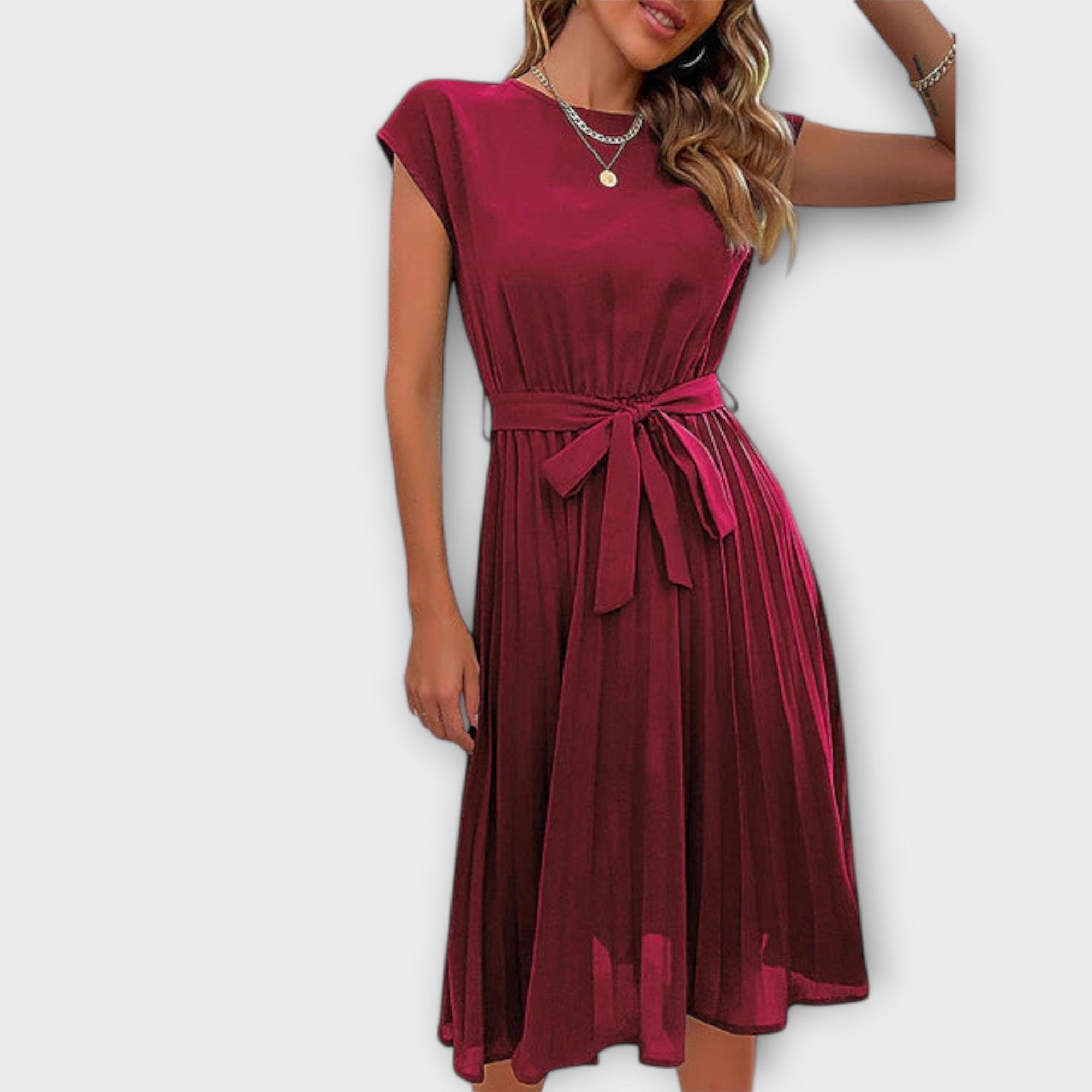 Damen Plisseekleid Bindegürtel | Lässig Full