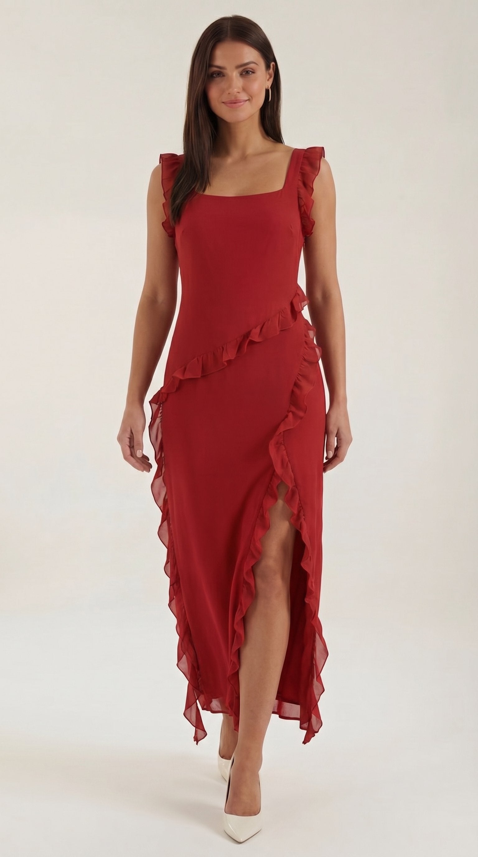 Damen Rüschen Maxikleid | Herzausschnitt Alternate