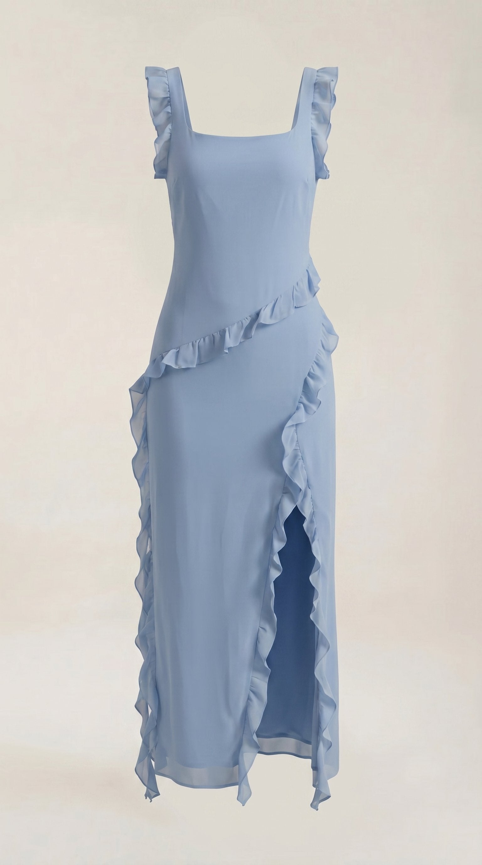 Damen Rüschen Maxikleid | Herzausschnitt Full