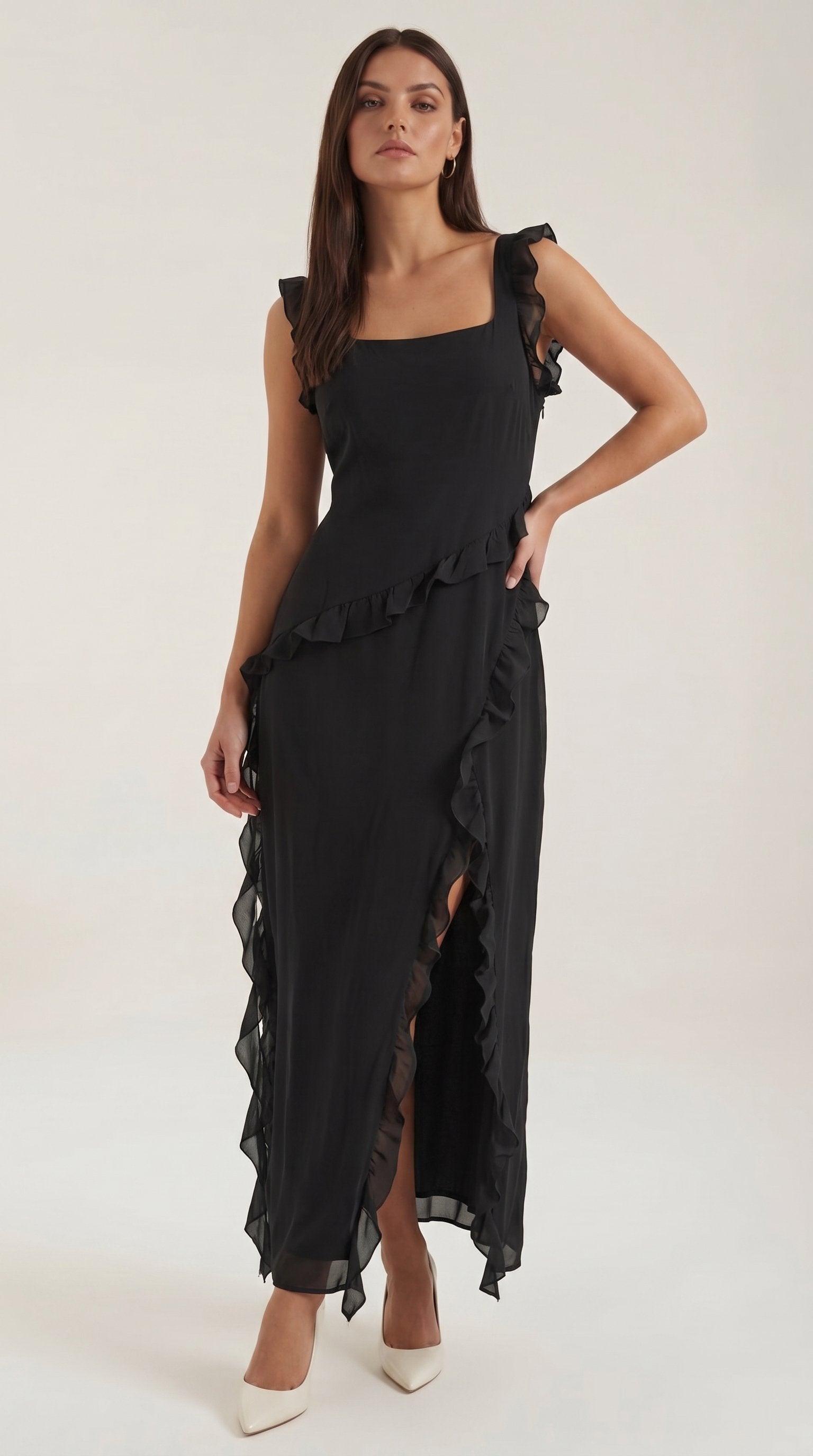 Damen Rüschen Maxikleid | Herzausschnitt View 11