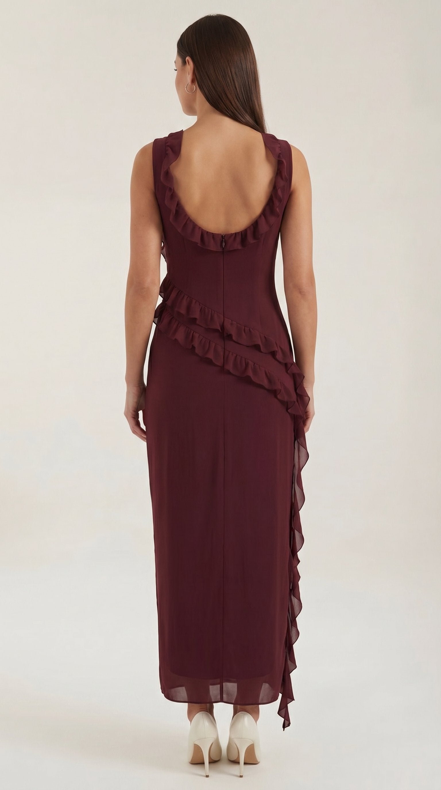 Damen Rüschen Maxikleid | Herzausschnitt View 18