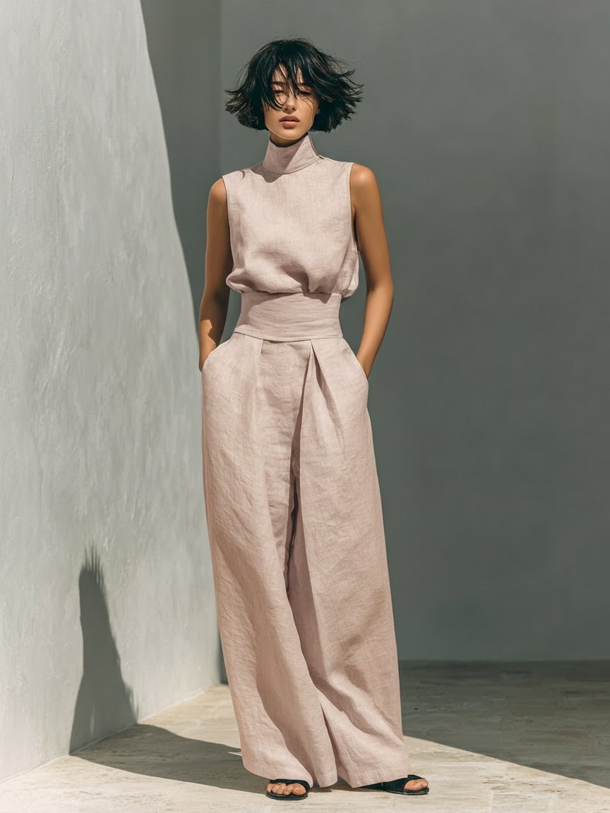 Damen Rollkragen Zweiteiler | Weite Hose Back