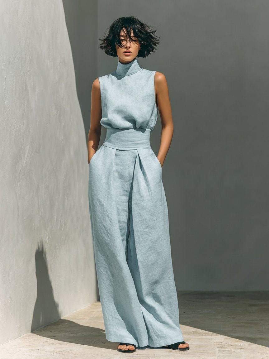 Damen Rollkragen Zweiteiler | Weite Hose Side