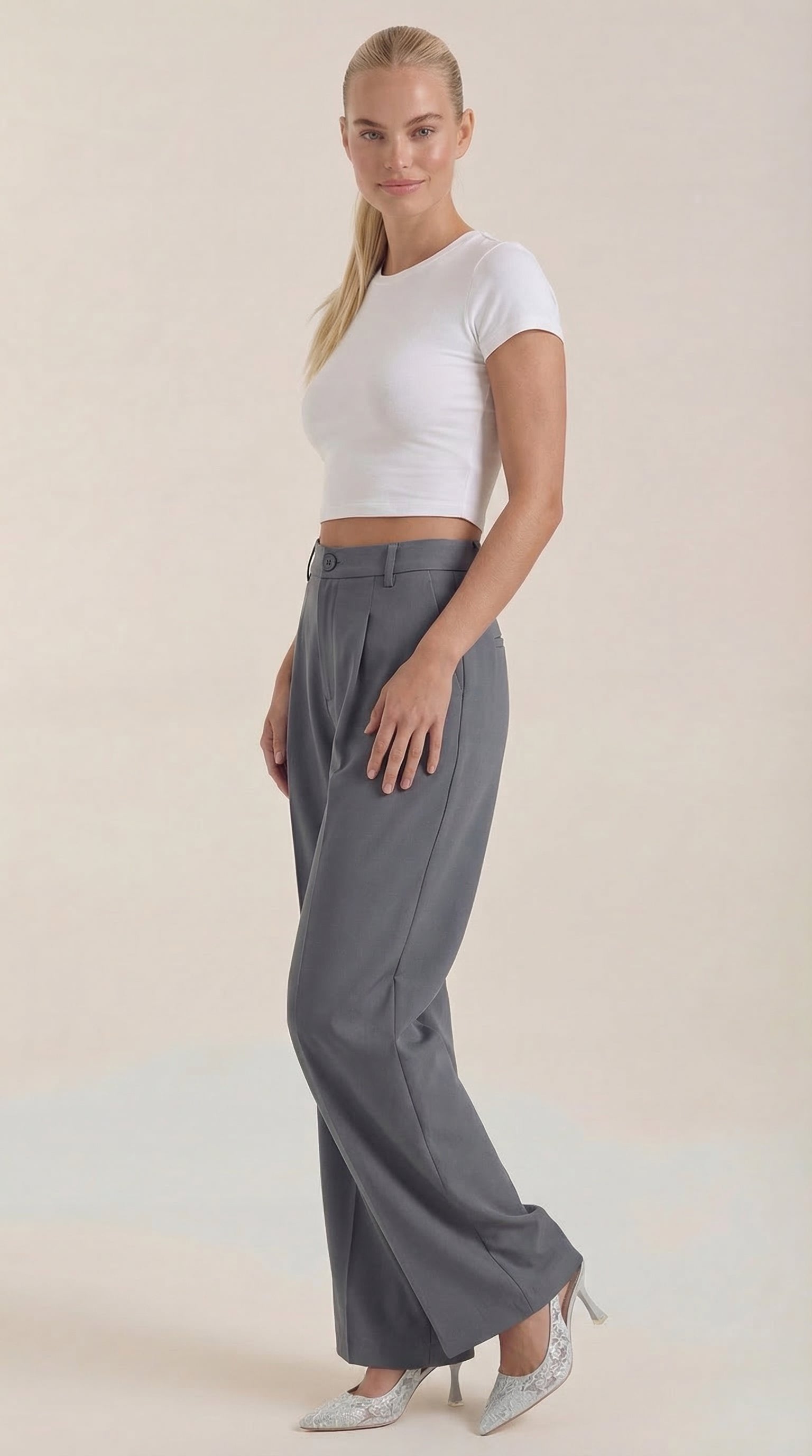Damen Stoffhose weites Bein | Hoher Bund Lifestyle