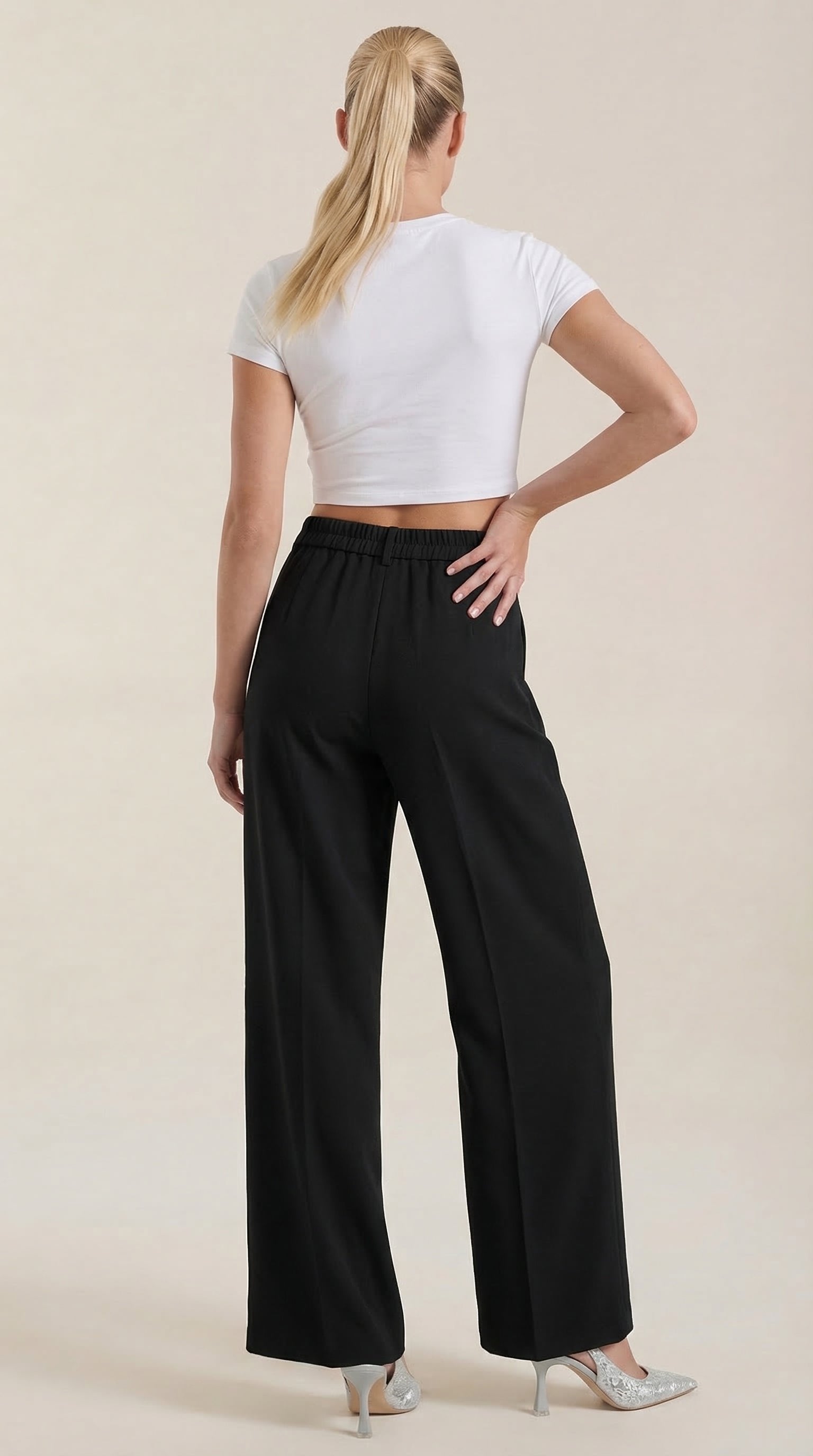 Damen Stoffhose weites Bein | Hoher Bund Side