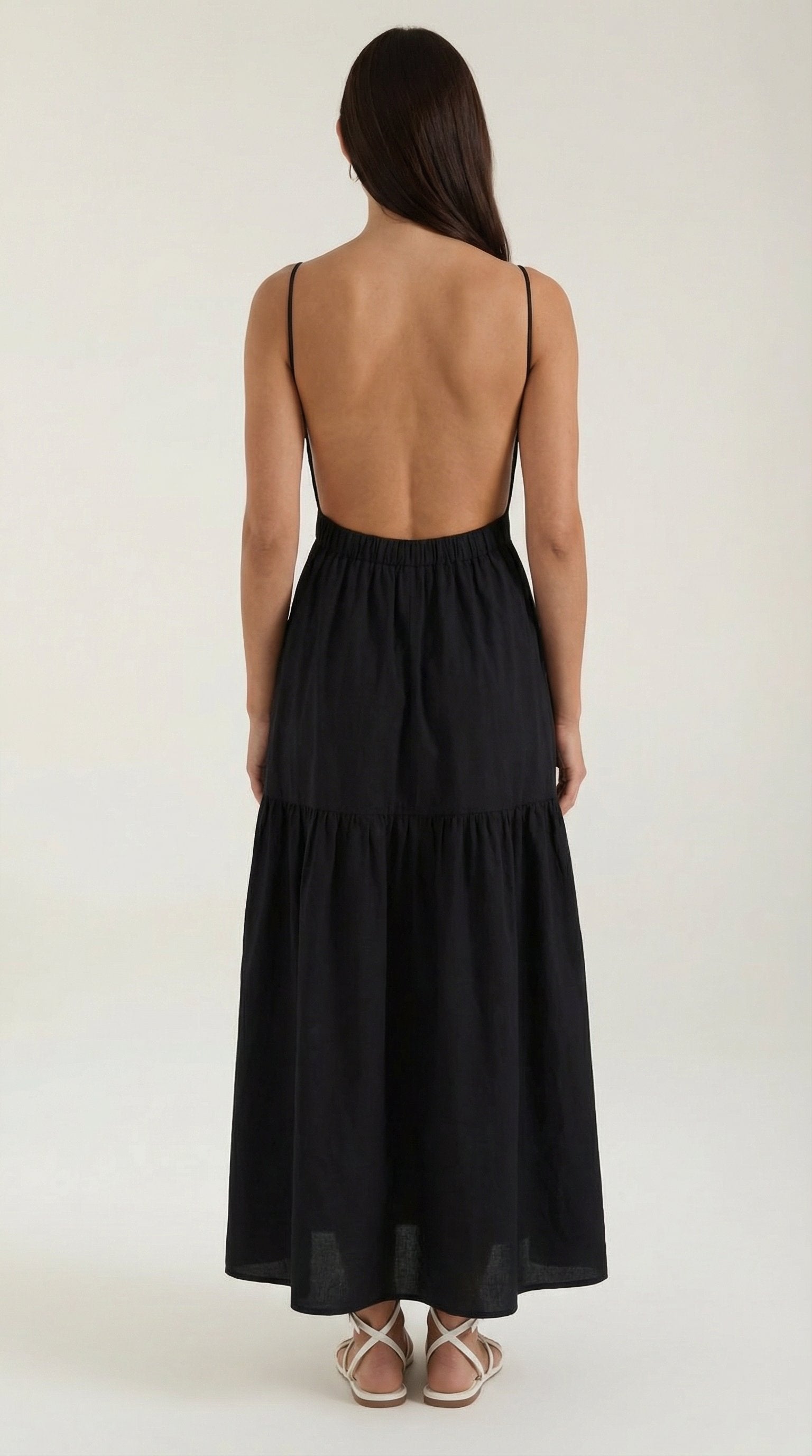 Damen Stufensaum Maxikleid | Rückenfrei Side