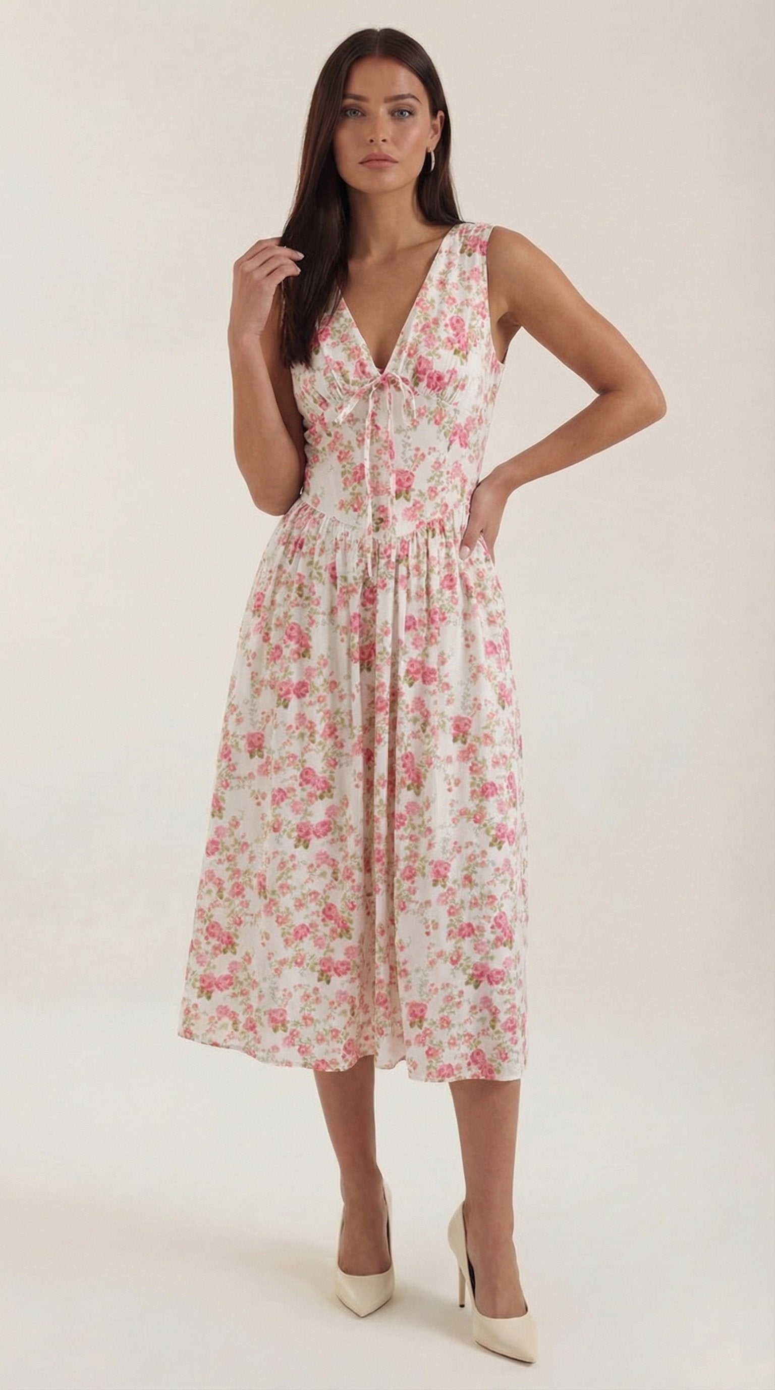 Damen V-Ausschnitt Sommerkleid | Midi View 46