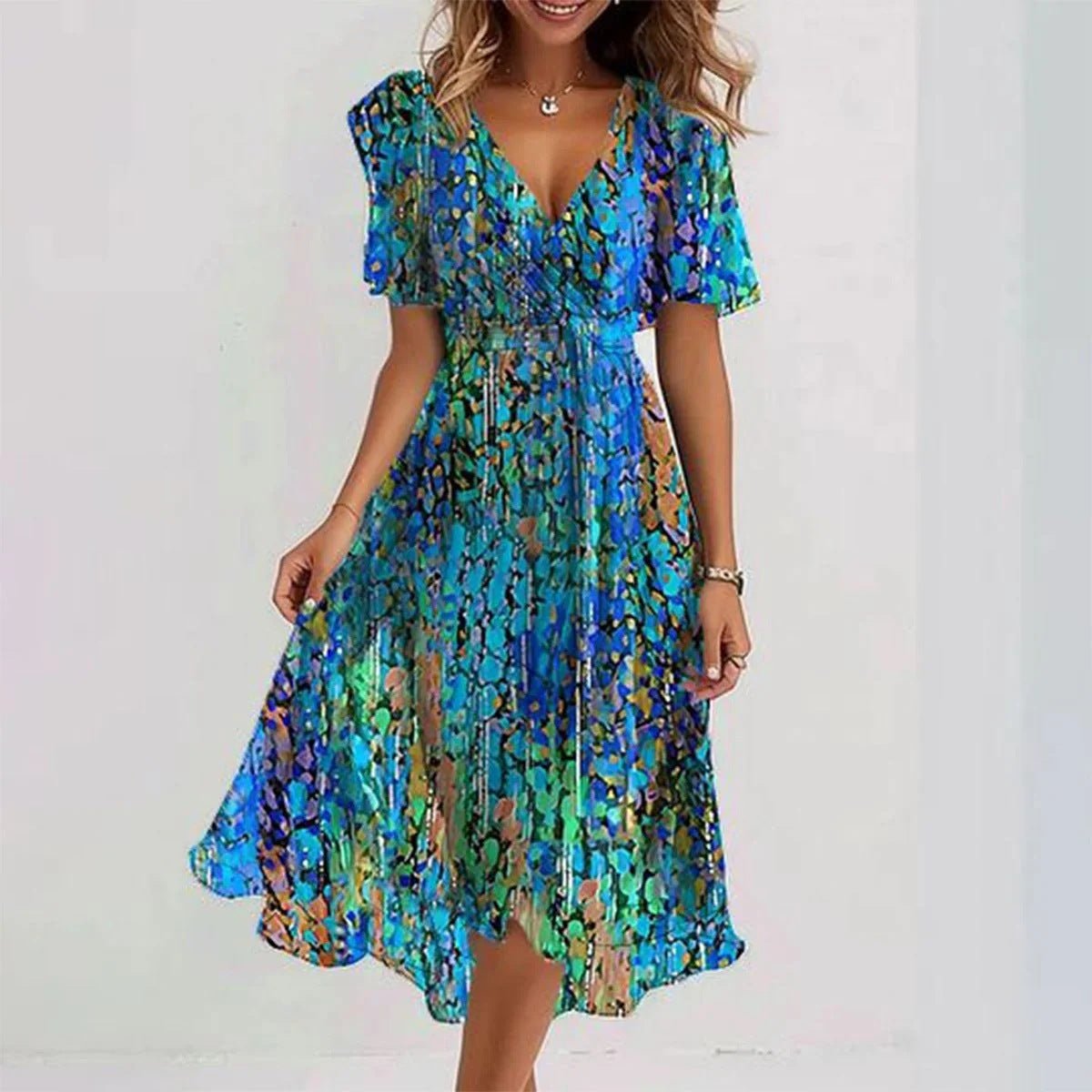 Damen Wickelkleid Kurzarm | Bindegürtel Front