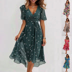 Damen Wickelkleid Kurzarm | Bindegürtel