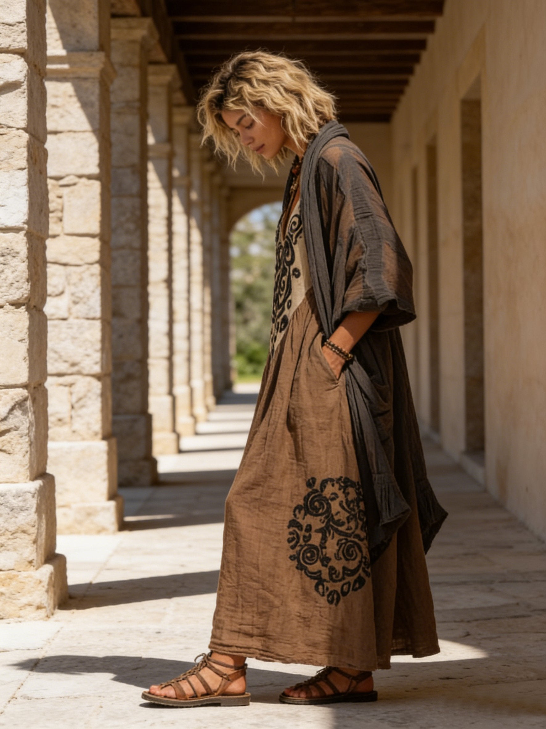 Damen Zweiteiler Paisley-Stickerei | Baumwolle-Leinen Front