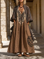 Damen Zweiteiler Paisley-Stickerei | Baumwolle-Leinen