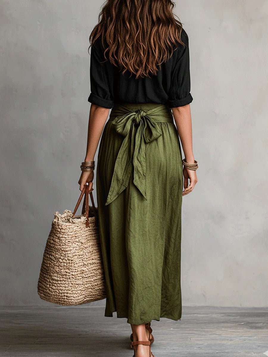 Damen Zweiteiler Wickelbund | Midirock Detail