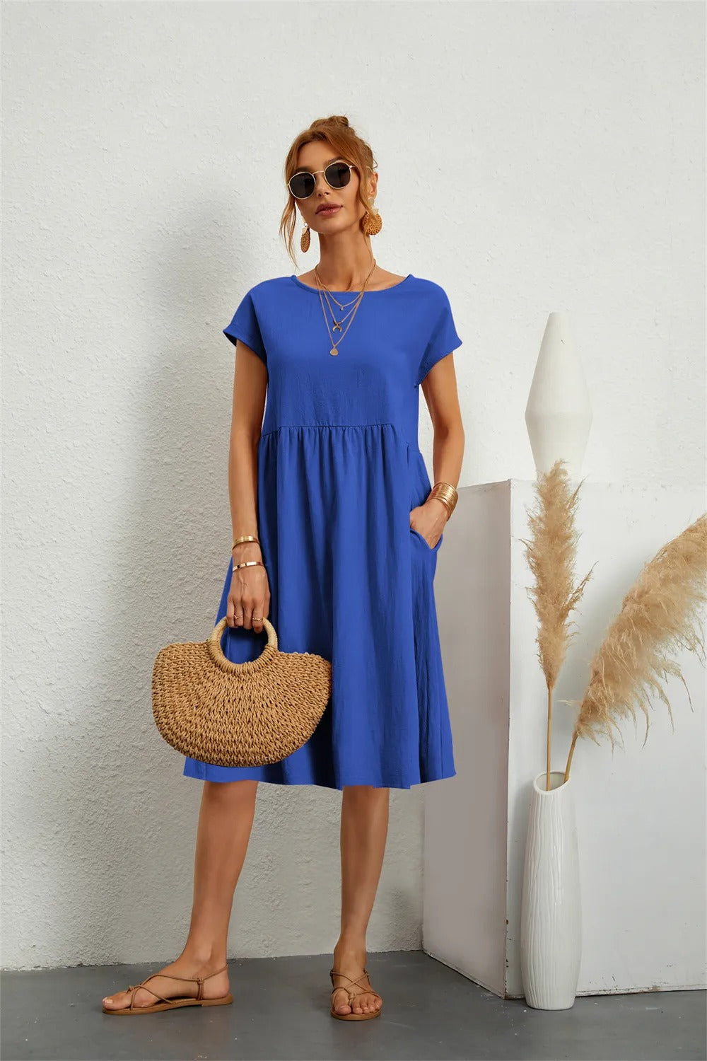 Sommerkleider Damen kurzärmelig mit Taschen – Ansicht 11