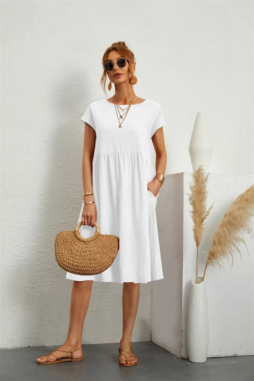 Sommerkleider Damen kurzärmelig mit Taschen – Ansicht 13