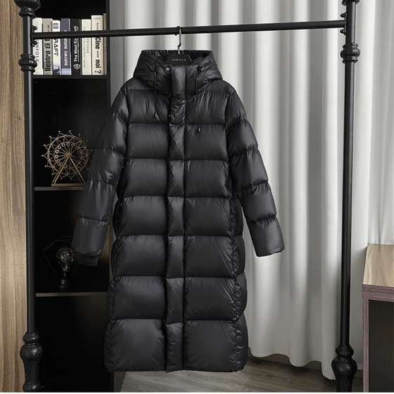 Lange Winter Daunenjacke | Winterjacke Mantel Gesteppt mit Kapuze